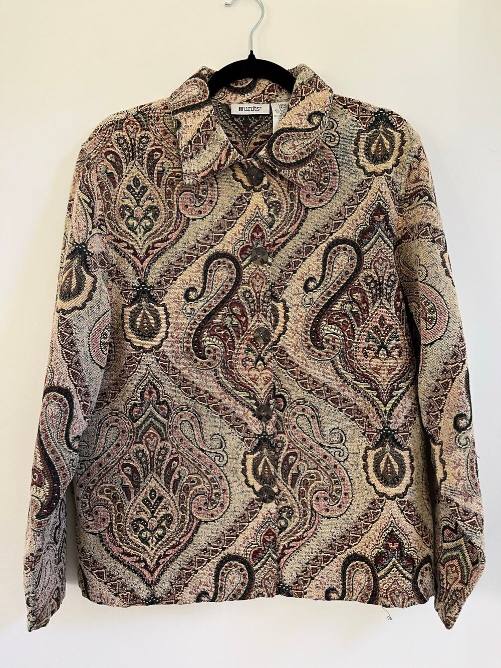 VTG Units Tapestry Jacket Womens Paisley Woven Brocade Blazer Artsy 90s, Sz L